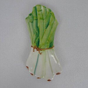 Vintage Italian Leek Onion Spoon Rest Majolica Relish Tray Made in Italy Ceramic